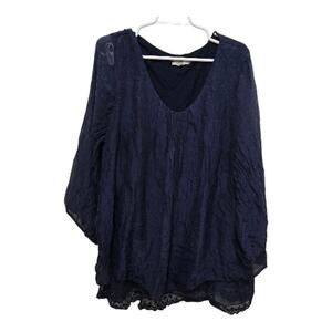 Pronto Moda Giusy Silk Tunic Navy Lace Hem Lagenlook 3X